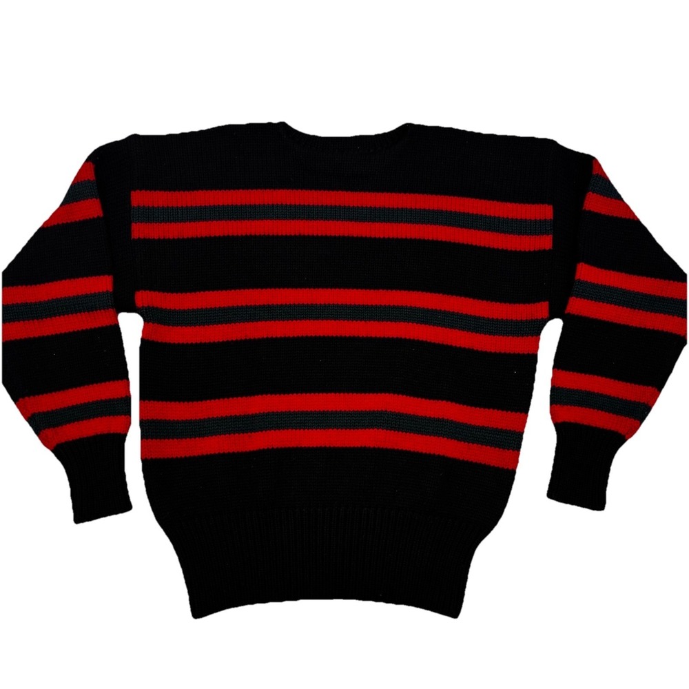 Vintage 90s Polo Ralph Lauren 100% Wool Cable Knit Sweater Black Red Green XL